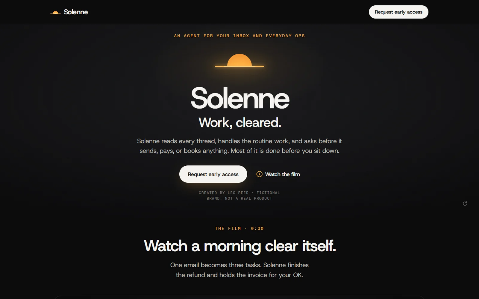 Solenne launch page hero on desktop