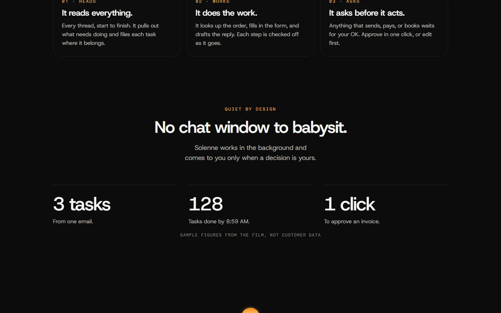 Solenne launch page section on desktop