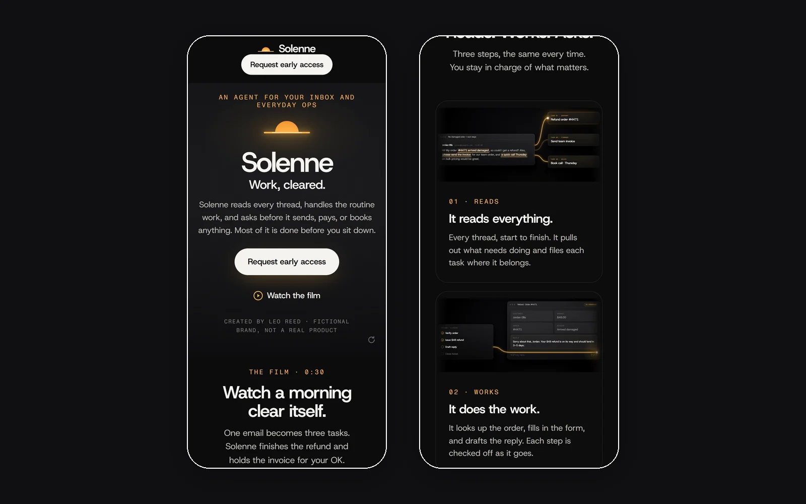 Solenne launch page on a phone